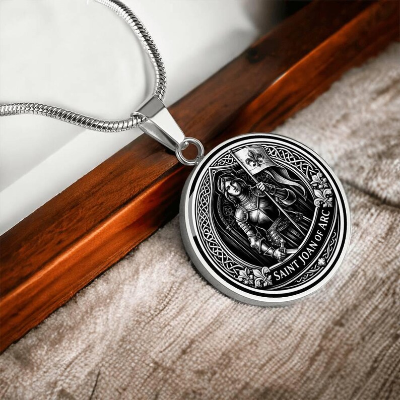 Saint Joan of Arc Pendant Necklace, 18k Gold Finish, Christian Soldier Jewelry image 19