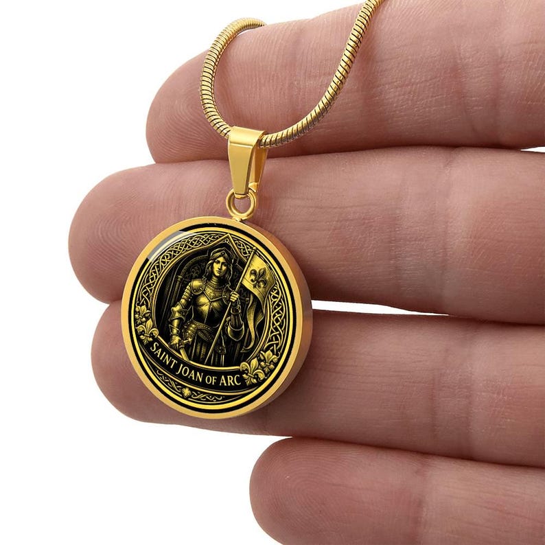 Saint Joan of Arc Pendant Necklace, 18k Gold Finish, Christian Soldier Jewelry image 14