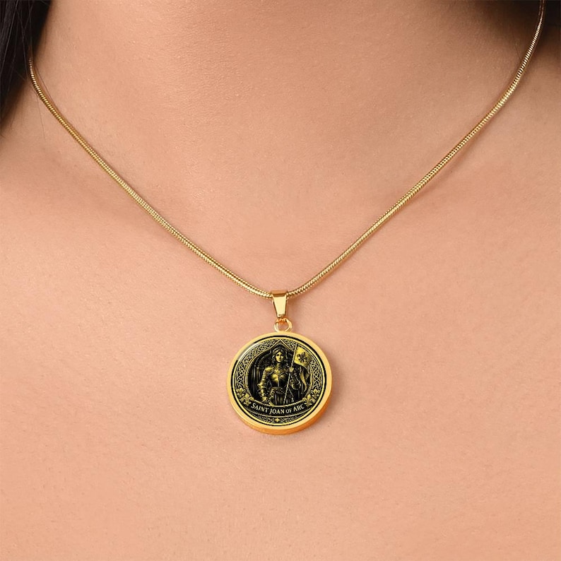 Saint Joan of Arc Pendant Necklace, 18k Gold Finish, Christian Soldier Jewelry image 18