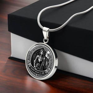 Saint Joan of Arc Pendant Necklace, 18k Gold Finish, Christian Soldier Jewelry image 20