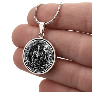 Saint Joan of Arc Pendant Necklace, 18k Gold Finish, Christian Soldier Jewelry image 11
