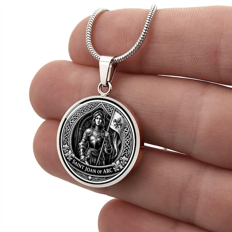 Saint Joan of Arc Pendant Necklace, 18k Gold Finish, Christian Soldier Jewelry image 11