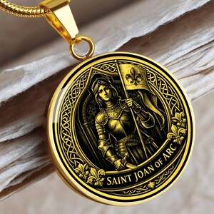 Saint Joan of Arc Pendant Necklace, 18k Gold Finish, Christian Soldier Jewelry image 16