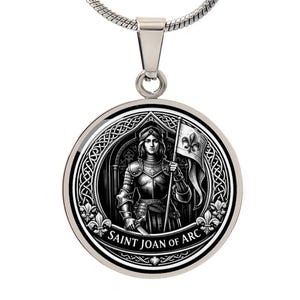 Saint Joan of Arc Pendant Necklace, 18k Gold Finish, Christian Soldier Jewelry Stainless Steel