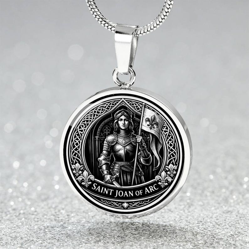 Saint Joan of Arc Pendant Necklace, 18k Gold Finish, Christian Soldier Jewelry image 13