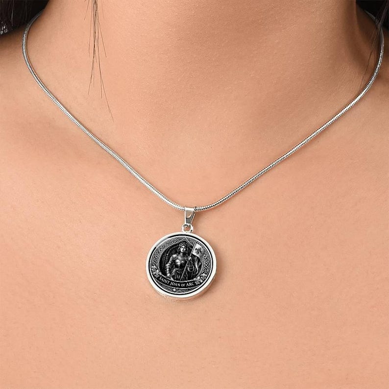 Saint Joan of Arc Pendant Necklace, 18k Gold Finish, Christian Soldier Jewelry image 17