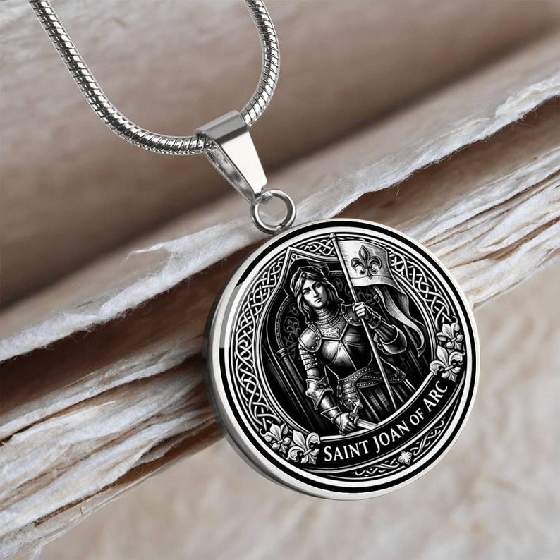 Saint Joan of Arc Pendant Necklace, 18k Gold Finish, Christian Soldier Jewelry image 5