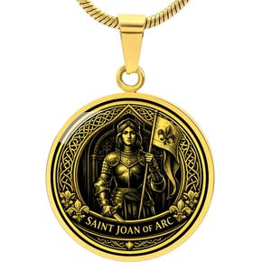 Saint Joan of Arc Pendant Necklace, 18k Gold Finish, Christian Soldier Jewelry 18K Gold Finish