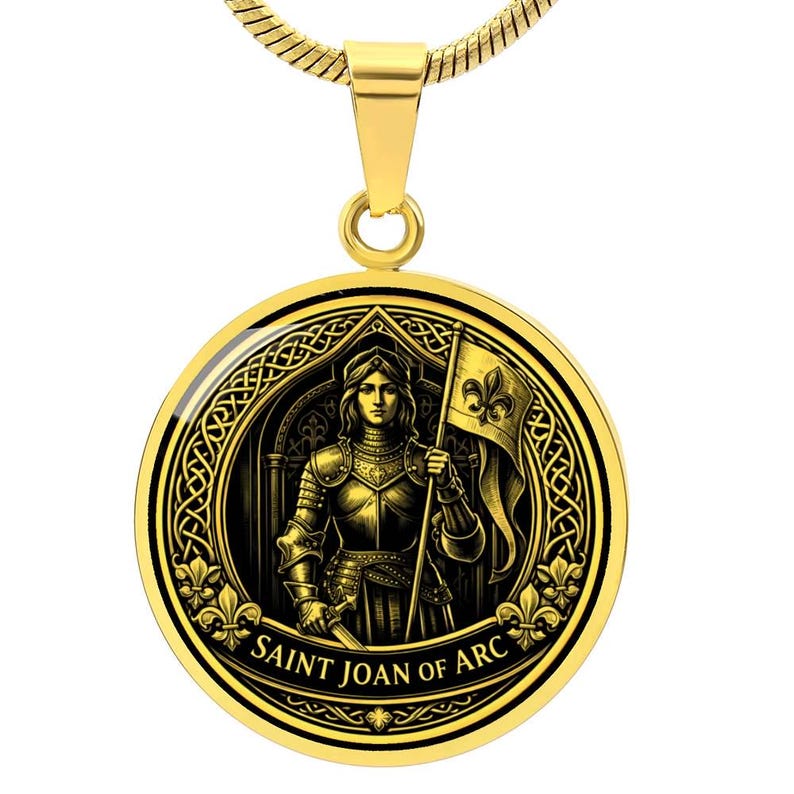 Saint Joan of Arc Pendant Necklace, 18k Gold Finish, Christian Soldier Jewelry 18K Gold Finish