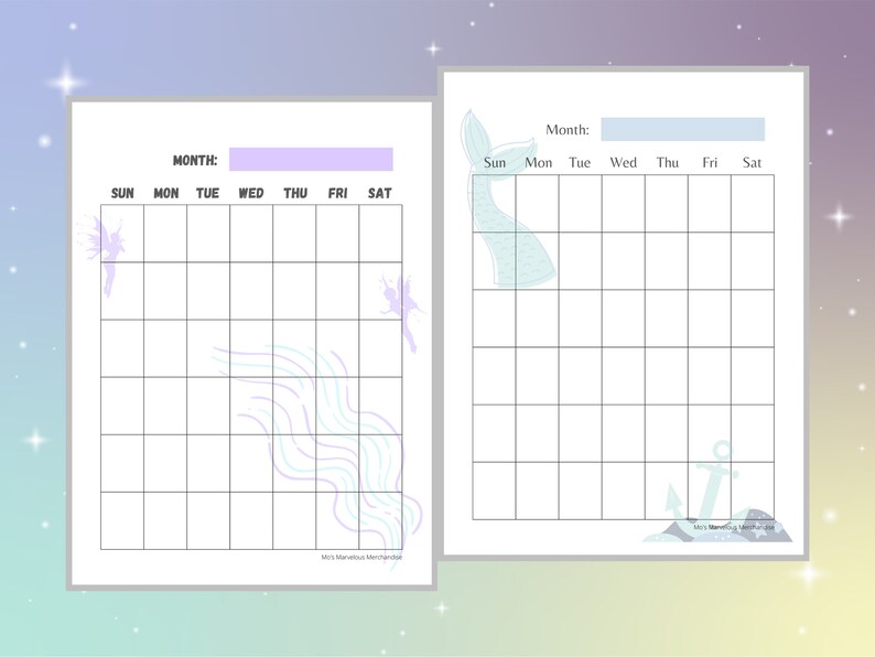 Blank Printable Monthly Fantasy Calendar Pack Etsy