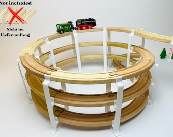 Binario in legno con ponte a spirale a 3 livelli compatibile con Brio / Playtive / Lillabo / 8 pezzi / senza binari in legno e decorazioni