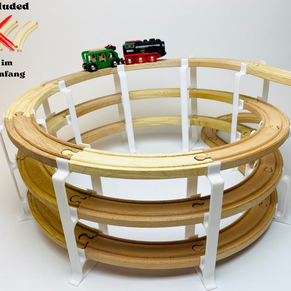 3 stöckige Spiral-Brücke Holzschiene kompatibel mit Brio / Playtive / Lillabo / 8 teilig / ohne Holzschienen und Dekoration