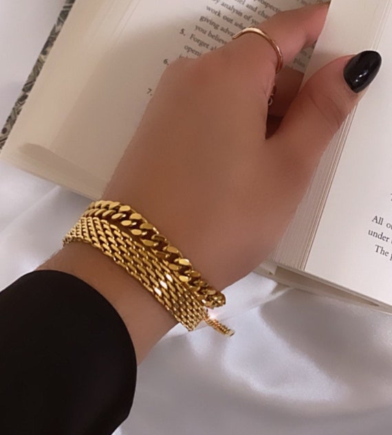 Estate 14KT Yellow Gold Textured Chunky Link Chain Bracelet – LSJ