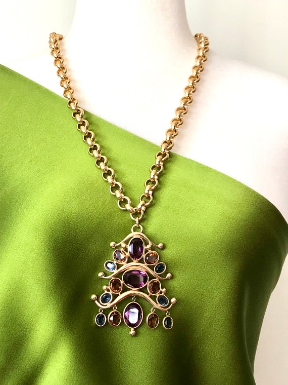 Vintage Gemstone Pendant Necklace Circa 1980’s + V