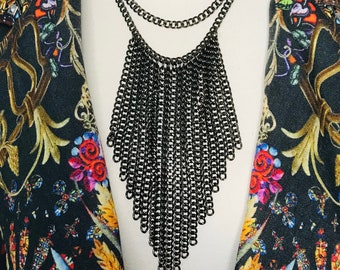 Chain Link Waterfall Necklace + Black Waterfall Chain Necklace + Handmade Chain Necklace + Designer Chain Jewellery + Unique Chain Necklace