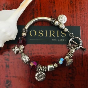 Sterling Silver Charm Bracelet + Ruby Swarovski Crystals + Handmade Silver Charm Bracelet + Sterling Silver Charms + Designer Jewellery