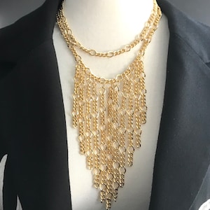 Chain Waterfall Necklace + Chain Bib Necklace + Handmade Chain Necklace + Designer Chain Jewellery + Unique Chain Necklace + Italian Chain