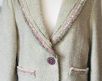 Quality Vintage Tweed Jacket + Italian Designer Jacket + Vintage Fashion + Longe Sleeve Vintage Jacket + Vintage Chanel Style Tweed Jacket