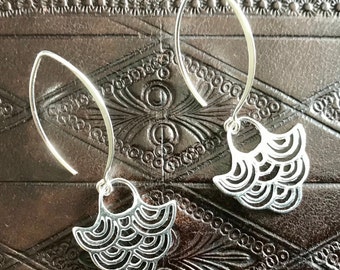 Sterling Silver Wave Pendant Earrings: Minimalist Hypnotic Jewelry