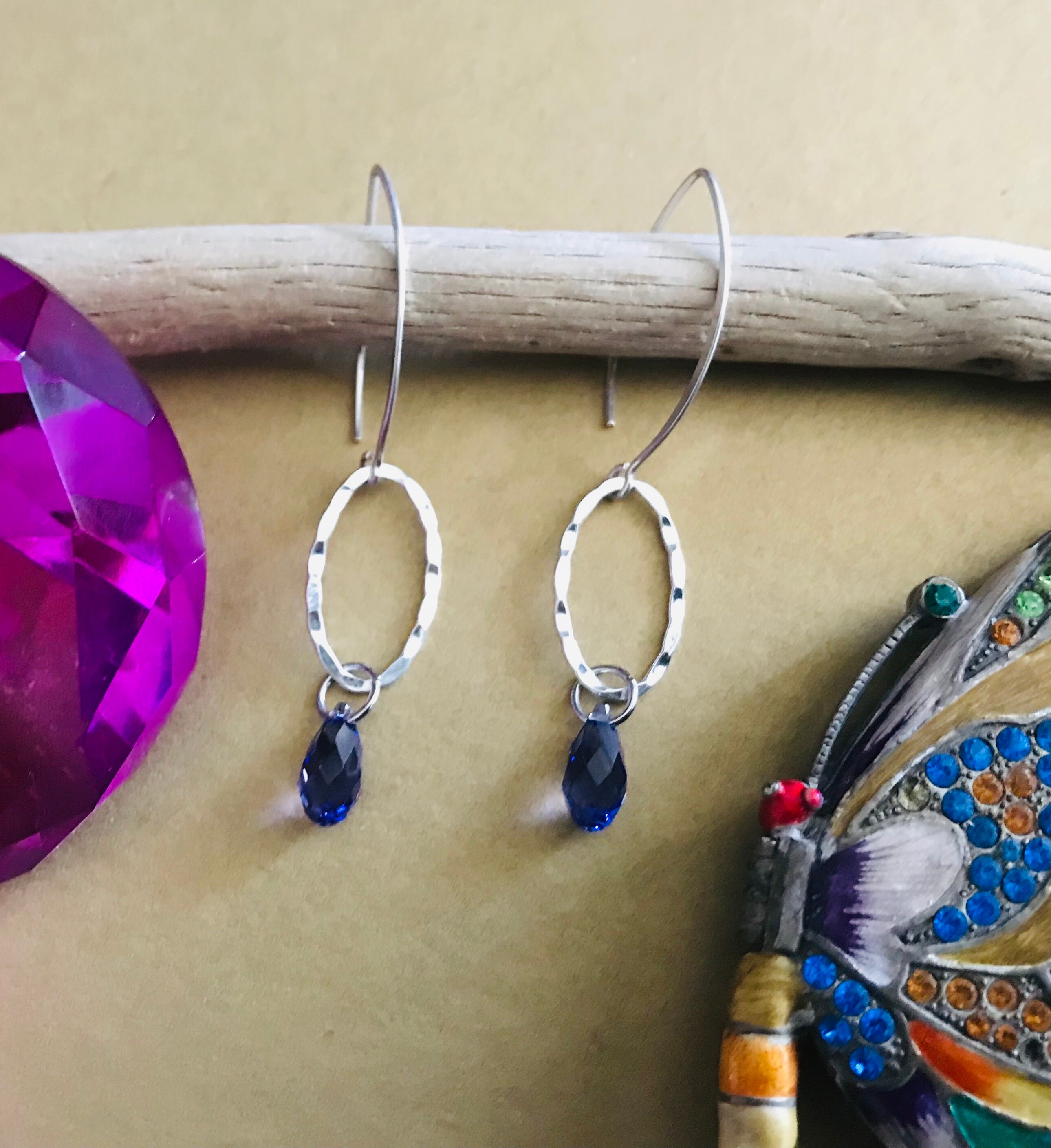 Silber Boho Blue Spheres Anhänger Ohrringe