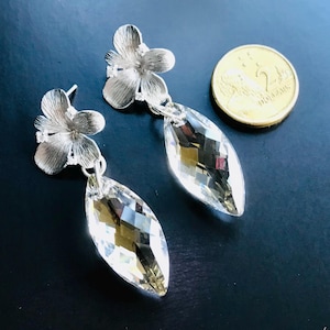 Swarovski Crystal Pendant Earrings + Navette Crystal Pendants + Thai Hill Tribe Earring Posts + Designer Floral Earring Posts + Handmade +