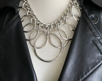 Designer Silver Chain Necklace + Chunky Silver Chain Necklace + Chunky O Ring Chain Jewellery + Big Chain Jewelry + Designer Chain Necklace