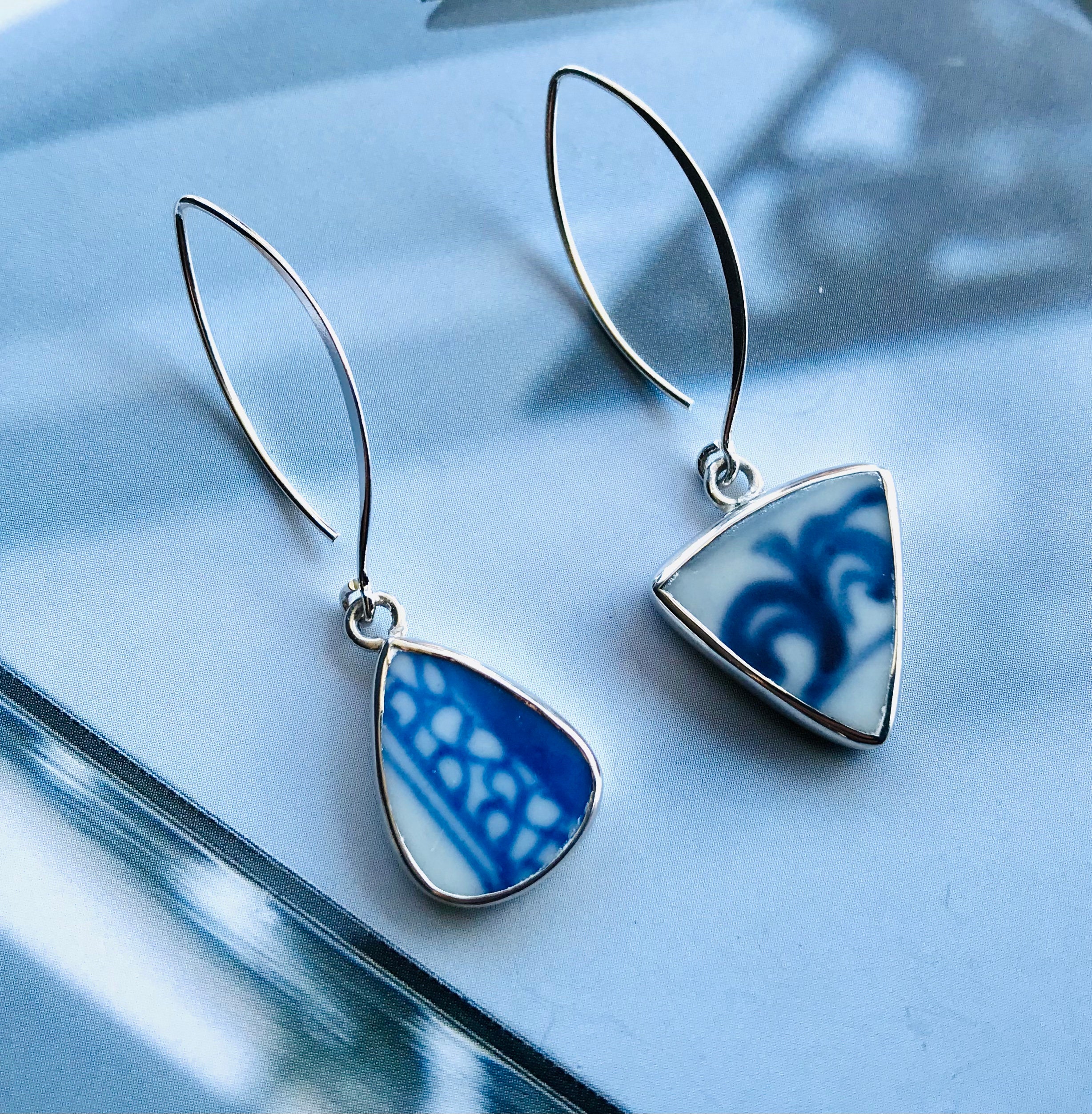 Asymmetrical Antique Chinese Pottery Shard Earrings Ming Etsy