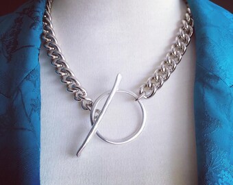 Chunky Silver Chain Choker with O Ring Clasp + Statement Silver Chain Necklace + Silver Alloy + Nickel Free Jewellery + Big Chain Necklace