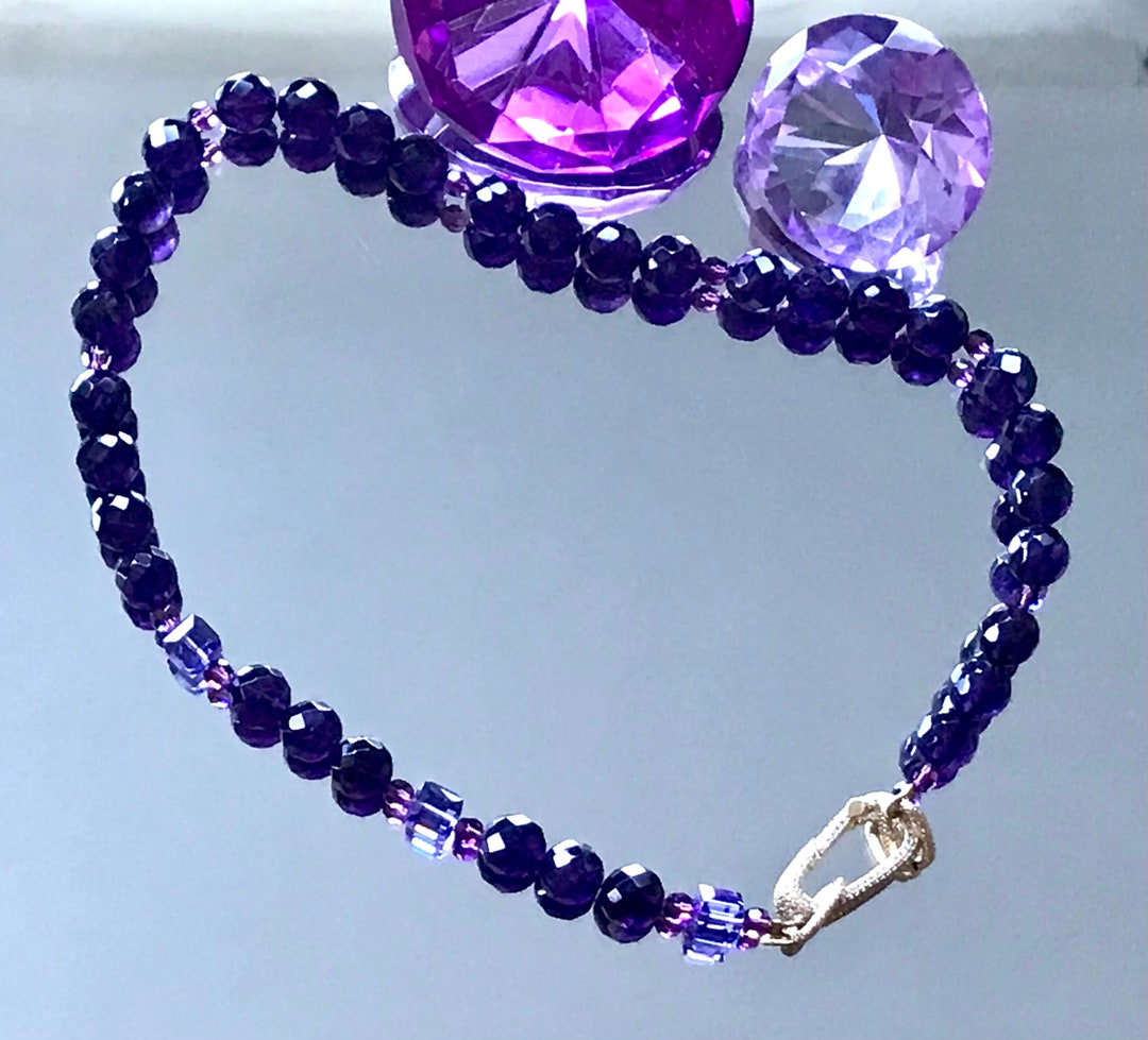 Vintage Amethyst Crystal Necklace Swarovski Square Crystals Etsy