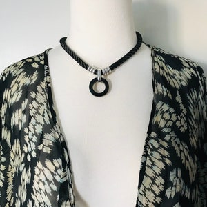 Silk Black Cord Necklace Sterling Clasp Braided Silk Rope Necklace