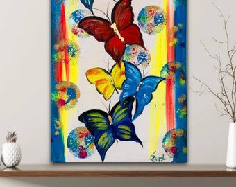Opera d'arte originale/Farfalla colorata Pittura acrilica/Farfalla Pittura acrilica astratta