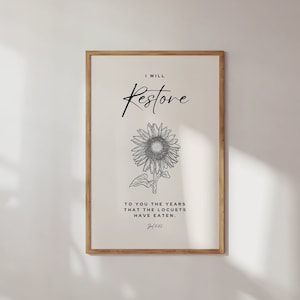 Bible Verse Wall Art | Digital Print | Joel 2:25 | Restore | Minimalist Christian Art | Religious Wall Art | Printable Wall Art