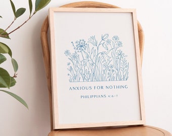 PHILIPPIANS 4 Anxious For Nothing Digital Download Christian Aesthetic Wall Art Modern Christian Art Boho Wall Art Floral Line Art Poster