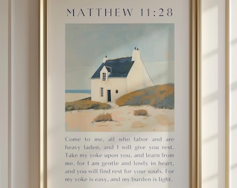 Matthew 11:28, Christian Wall Art, Coastal Granddaughter Prints, Coastal Wall Art Poster, Bible Verse Wall Art, Trendy Dorm Room Decor