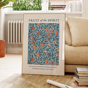Fruit of the Spirit Art Print Christian Wall Art Scripture Poster Floral Art Kitchen Decor Digital Download Vintage Colorful Printable Gift