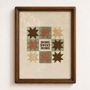 Muurdecoratie 'Home Sweet Home', vintage quiltprint voor een landelijke woning, erfgoed patchworkkunst, housewarmingcadeau voor een nieuw huis
