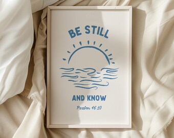 Psalm 46 Beachy Wall Art: Christian Quote Poster (Digital Download)