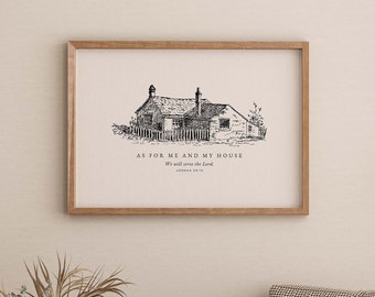 Joshua 24:15 Vintage Landscape Print, As For Me and My House, Christian Wall Art, Printable Wall Art, Bible Verse Wall Art, Scripture Decor