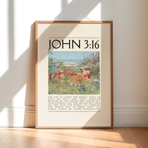 Vintage John 3:16 Christian Poster, Printable Wall Art, Digital Download, Bible Verse Wall Art, Dorm Room Decor Aesthetic, Christian Merch