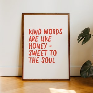 Kind Words Are Like Honey Minimalist Christian Typography Red Art Digital Print Bible Verse Wall Art Digital Download for Baptism Gift