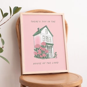House of the Lord. Flower Line Art Print. Light Pink Wall Art. Printable Wall Art. Christian Wall Art. Scripture Wall Art. Digital Prints.