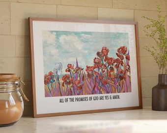 Yes & Amen Van Gogh Print Maximalist Wall Art Landscape Mural Watercolor Flowers Print Bible Verse Scripture Print Christian Wall Art