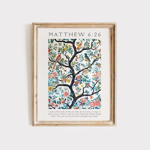 Matthäus 6 Blick auf die Vögel der Luft Vintage Christliche Kunst Bibel Vers Wandkunst Christliche Wandkunst Einweihungsparty Geschenk Religiöses Poster Geschenk