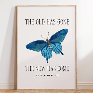 2 Korinther Schmetterling Christian Wandkunst Bibel Vers Zitat Blau Blumen Kunst Minimalist Glaube Poster Wohnung Dekor Housewarming Geschenk