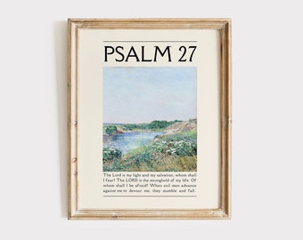 Psalm 27 Christian Landscape Art: Vintage Bible Verse Print (Digital Download)