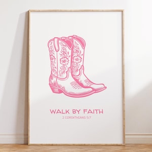 Pink Cowboy Boots Christian Wall Art: Western Bible Verse (Digital Download)