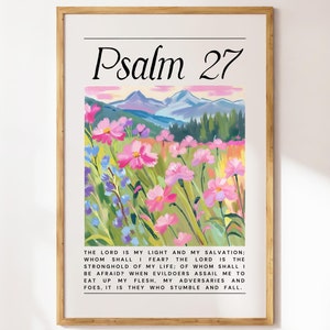 詩篇 27 水彩画 花の絵画 クリスチャンの家庭の壁の装飾 クリスチャンの女の子の洗礼の贈り物 聖書の一節 壁アート デジタルダウンロードアート