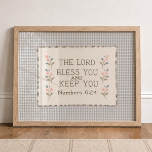 Printable Cross Stitch Sampler Numbers 6:24 Bible Verse, Cottagecore Faith Wall Art, Vintage Farmhouse Scripture Digital Download 1300