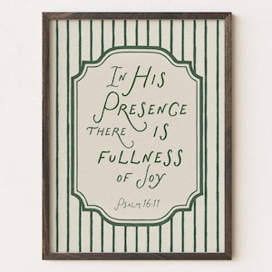 Psalm 16:11 Randigt tryck | Kristen väggkonst | Bibelversposter | Salviagrön väggkonst | Trendig lägenhetsinredning | Utskrivbar väggkonst