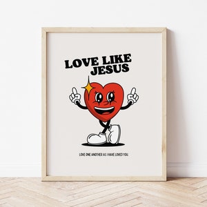Love Like Jesus Wall Art afdrukbare retro christelijke poster, trendy Faith Decor voor tienermeisjes slaapzaal, cadeau jeugdgroep (digitale download)